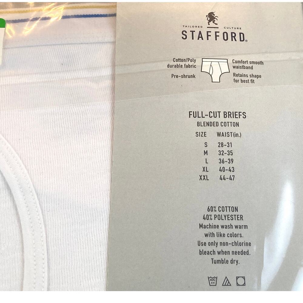 Stafford Full Cut Briefs 6/PKNew in Pkg White L 36-39 - Picture 2 of 3